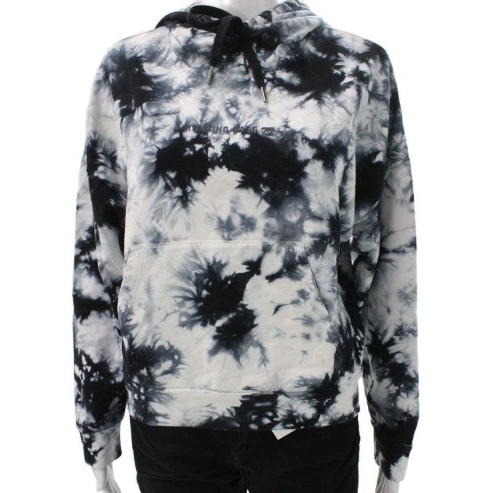 Running Bare Womens Black Tie Dye Cotton Pullover Hoodie Long Sleeve Size 8